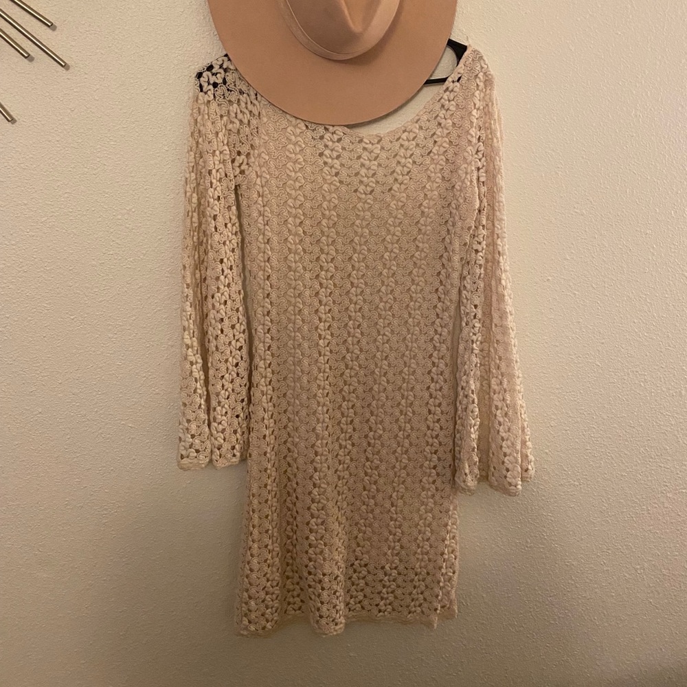 Free people crochet bell sleeve mini dress
